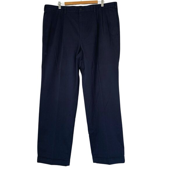 Brooks Brothers Pants Men 42x32 Advantage Chino Thompson Navy Blue Pleated Work - Picture 1 of 12